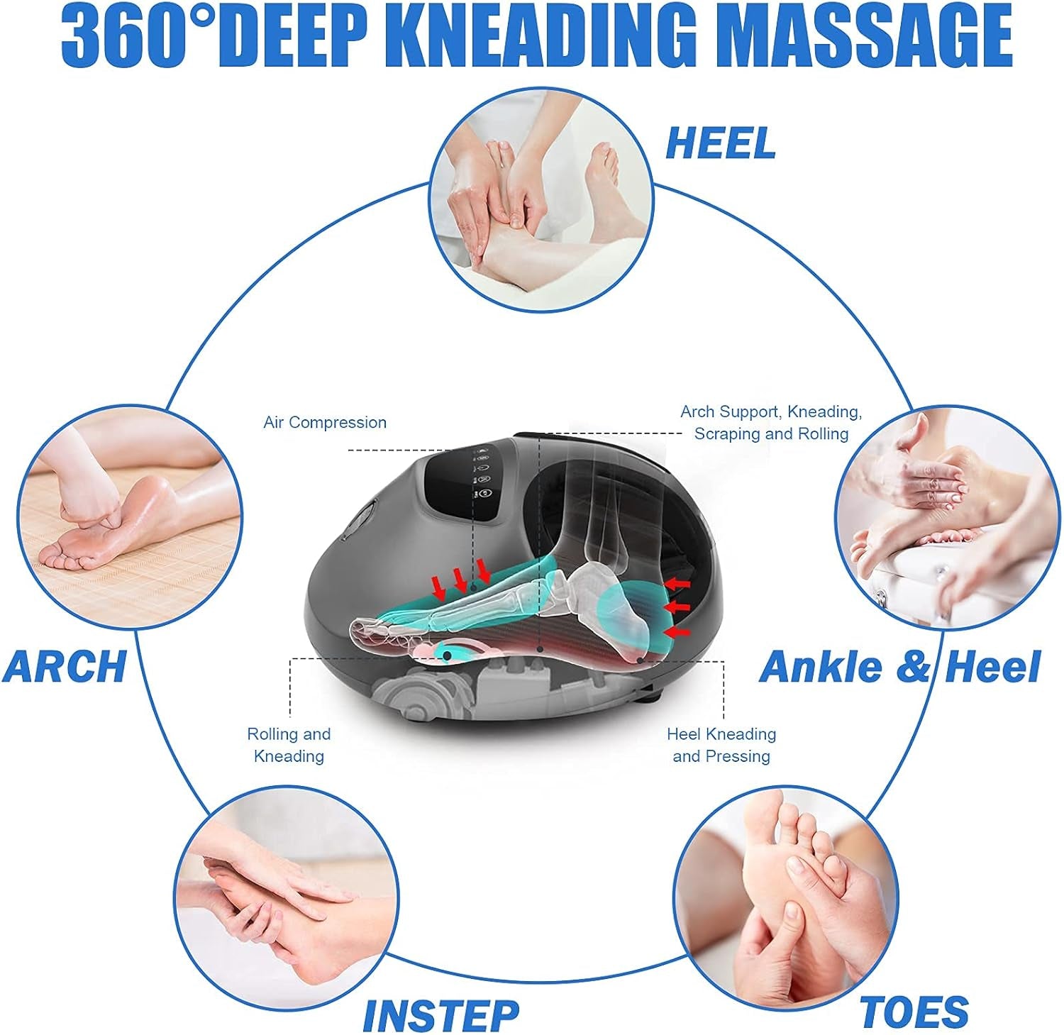 Foot Massager Machine with Heat, Shiatsu Deep Kneading, Multi-Level Settings,Air Compression for Women Men, Remote Control,Black