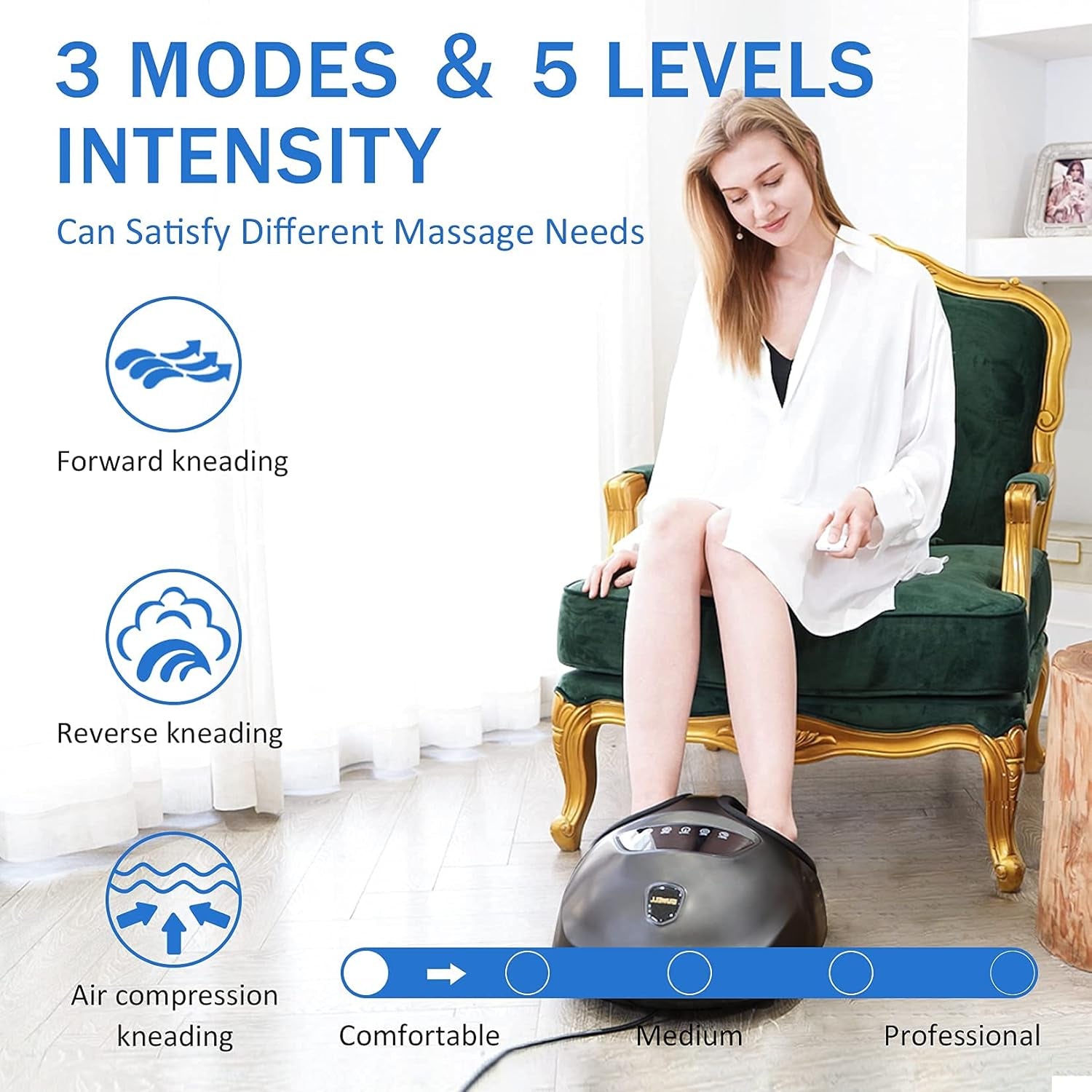 Foot Massager Machine with Heat, Shiatsu Deep Kneading, Multi-Level Settings,Air Compression for Women Men, Remote Control,Black